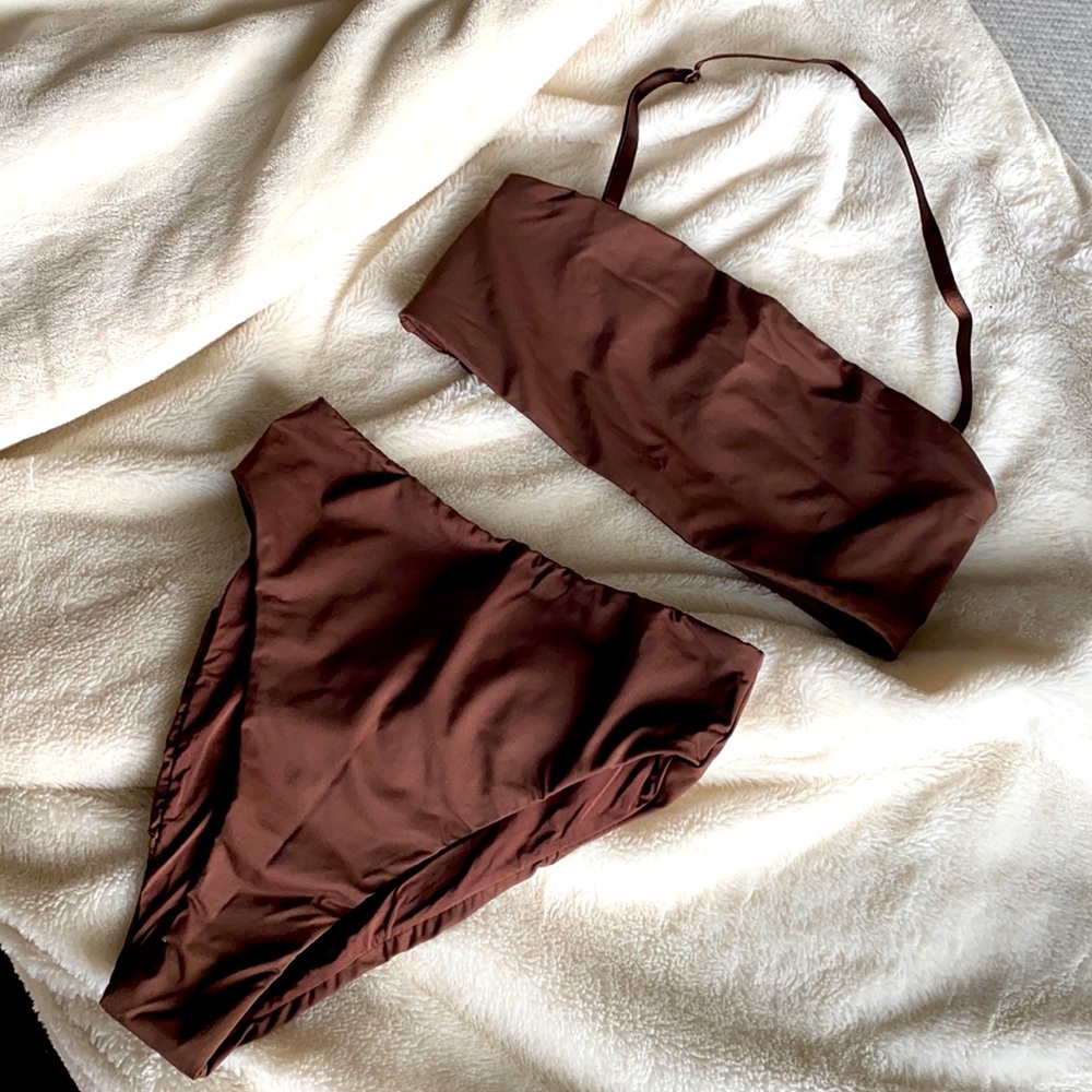 SKIMS SWIM Bandeau Bikini Top and Mid Waist Bottoms